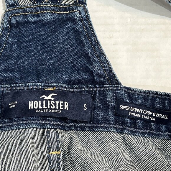 Hollister Denim Overalls Womens S Bib Distressed Tapered Leg Dark Wash 90s Y2K - Picture 7 of 9